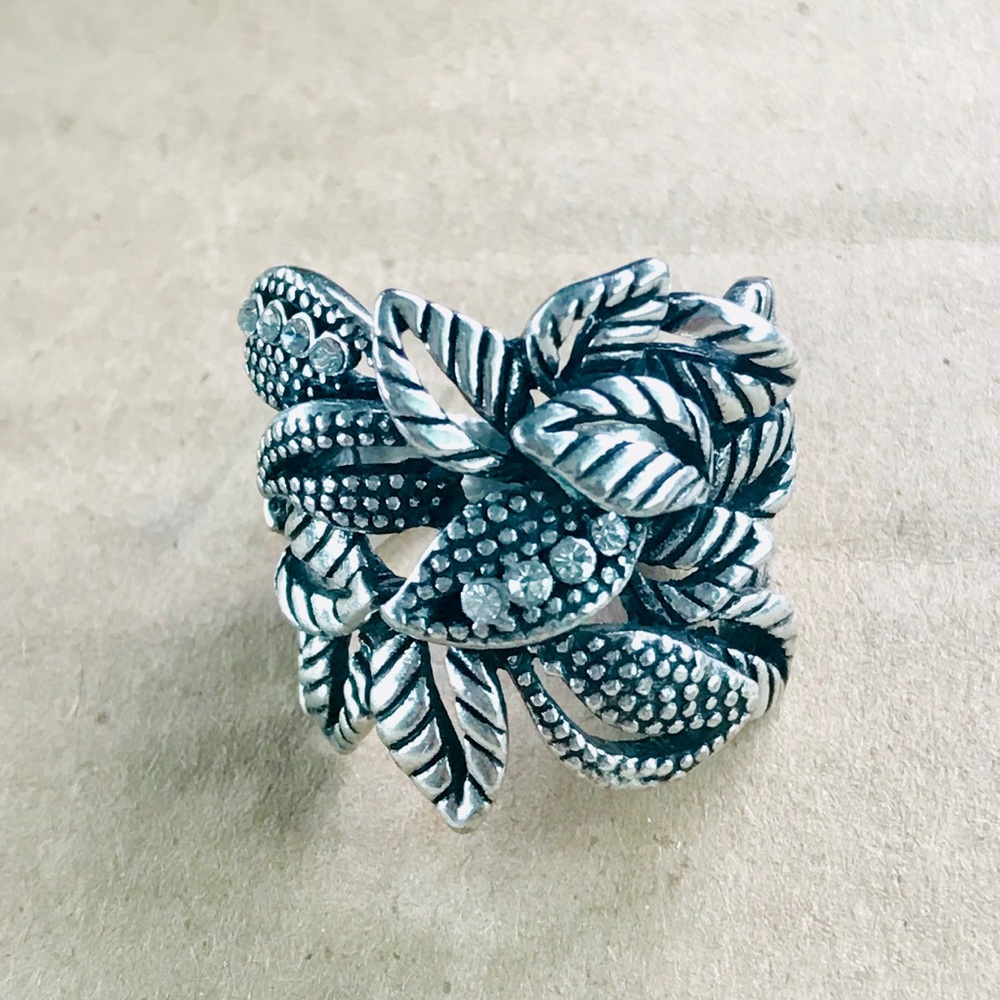 Boho Tribal Egypt Leaves Rustic Silver Ring - Picture 4 of 8
